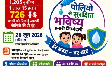 कल रविवार को जिलेभर में राष्ट्रीय पल्स पोलियो अभियान, 1.15 लाख से अधिक बच्चों को पिलाई जाएगी जीवनरक्षक की 'दो बूंद' ,,कलेक्टर का शख्त निर्देश सभी विभागों को अभियान सफल करें