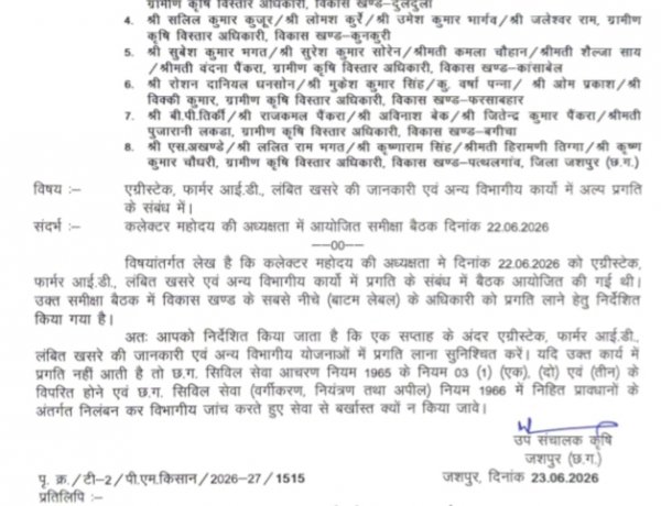 एग्रीस्टैक में फिसड्डी पड़े कृषि अधिकारी, कलेक्टर की समीक्षा के बाद थमाए गए कारण बताओ नोटिस