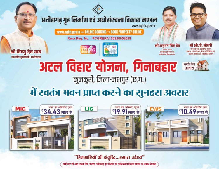 मुख्यमंंत्री के पहल से 17.15 करोड़ का गिनबहार में आधुनिक अटल विहार योजना के तहत बनेगा 97 आवास,,