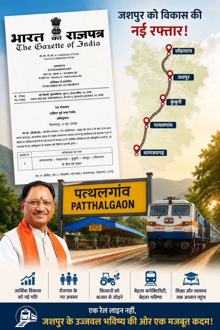 राष्ट्रीय रेल नेटवर्क से जुड़ेगा जशपुर, बढ़ेंगे रोजगार, व्यापार और पर्यटन के अवसर: सुनील गुप्ता पूर्व जिला भाजपा अध्यक्ष