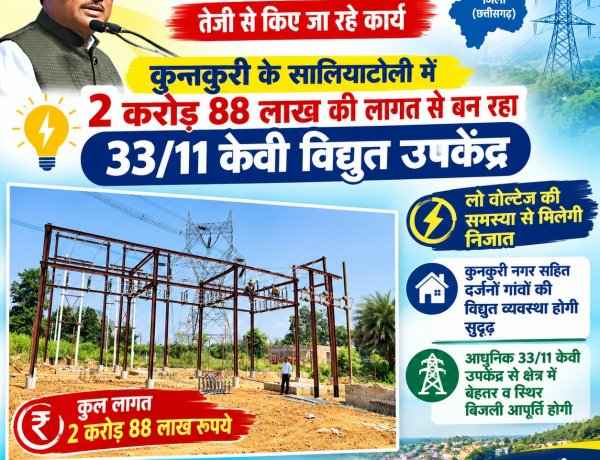 मुख्यमंत्री विष्णुदेव साय के नेतृत्व में विद्युत अधोसंरचना को मजबूती देने की पहल, जनवरी 2027 तक निर्माण पूरा करने का लक्ष्य।