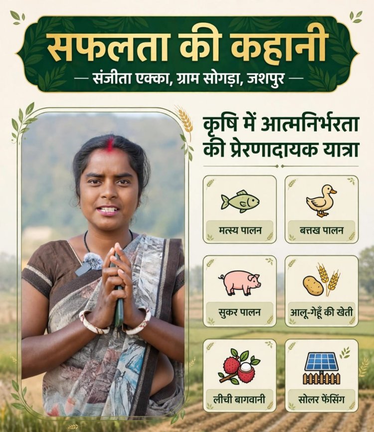 जशपुर की प्रगतिशील किसान संजीता एक्का बनीं आत्मनिर्भरता की मिसाल, खेती के साथ पशुपालन और मत्स्य पालन को बनाया आजीविका का आधार